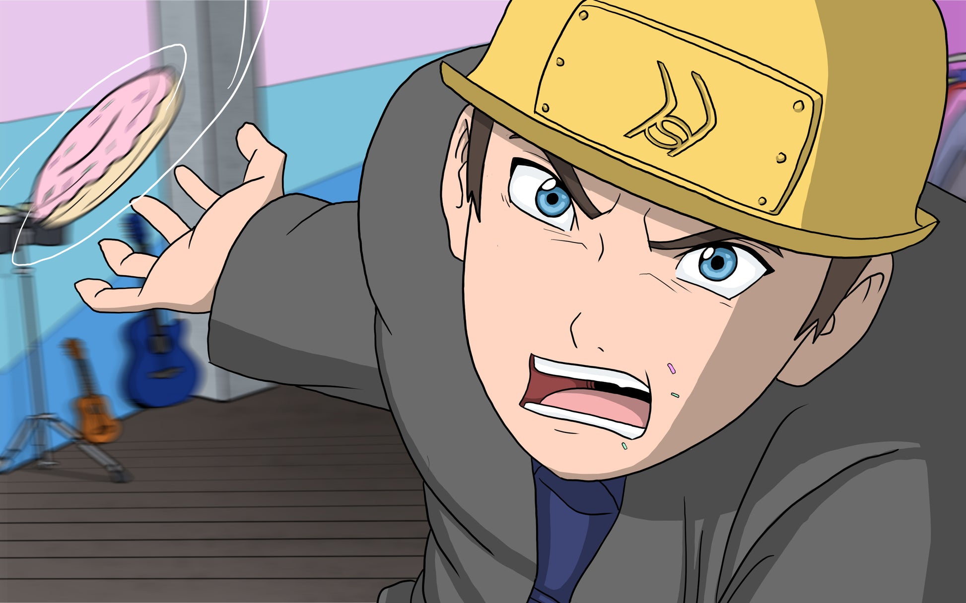 Аниме герой правещ атака от силно въртящ се донат