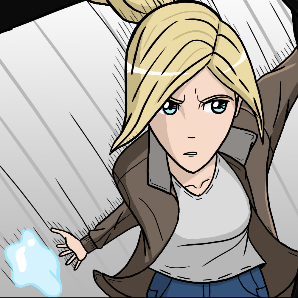 Blond woman making an atack with water magic gathered at her hand