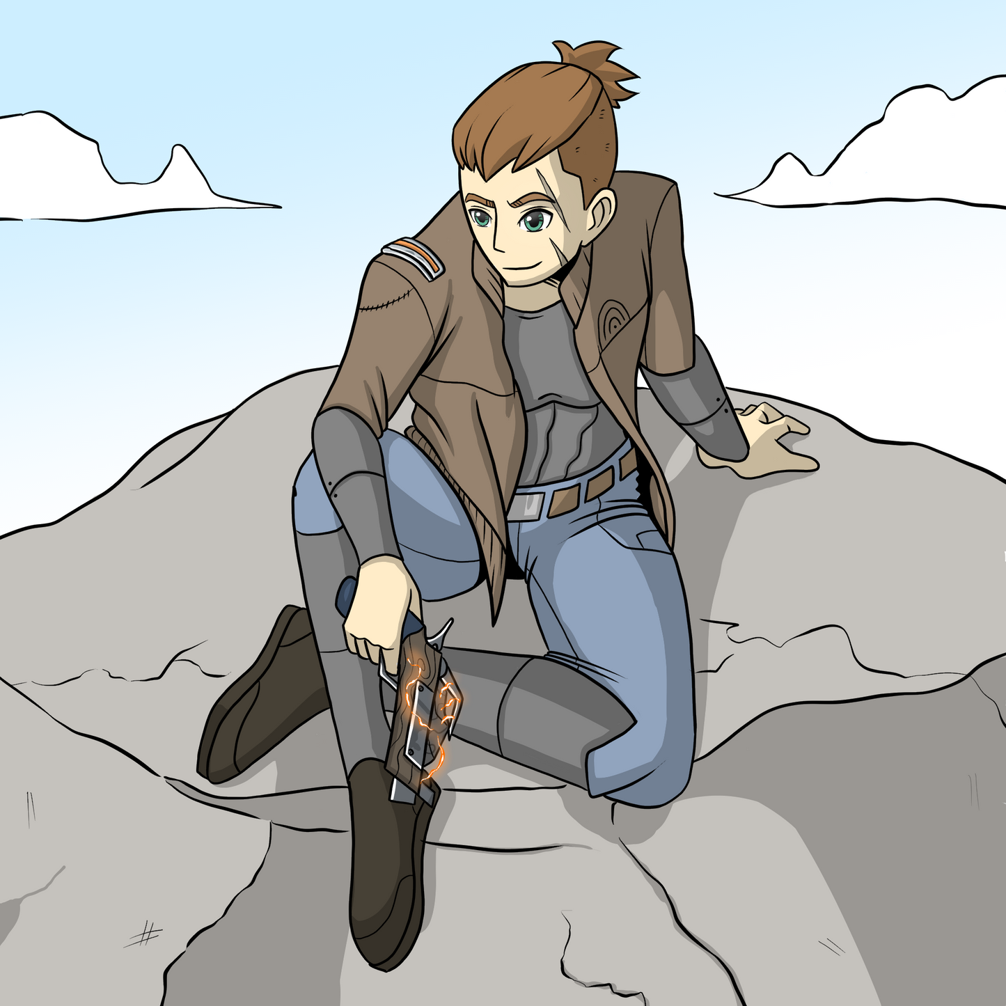 Anime protagonist with a steam punk gun