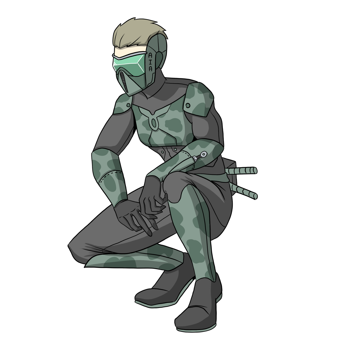 A military ninja with face mask and green camouflage armour pieces